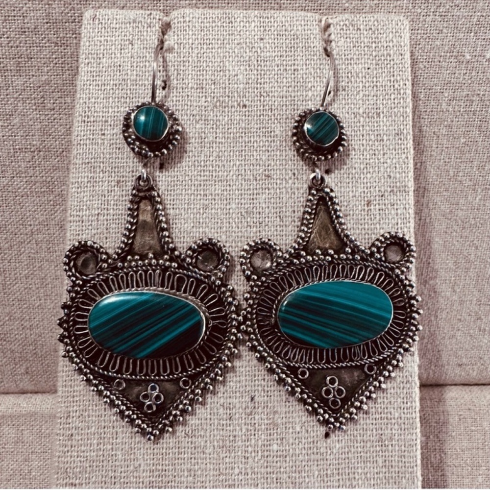 Vintage | Earrings | Vintage Afghan Silver Malachite Stone Earrings